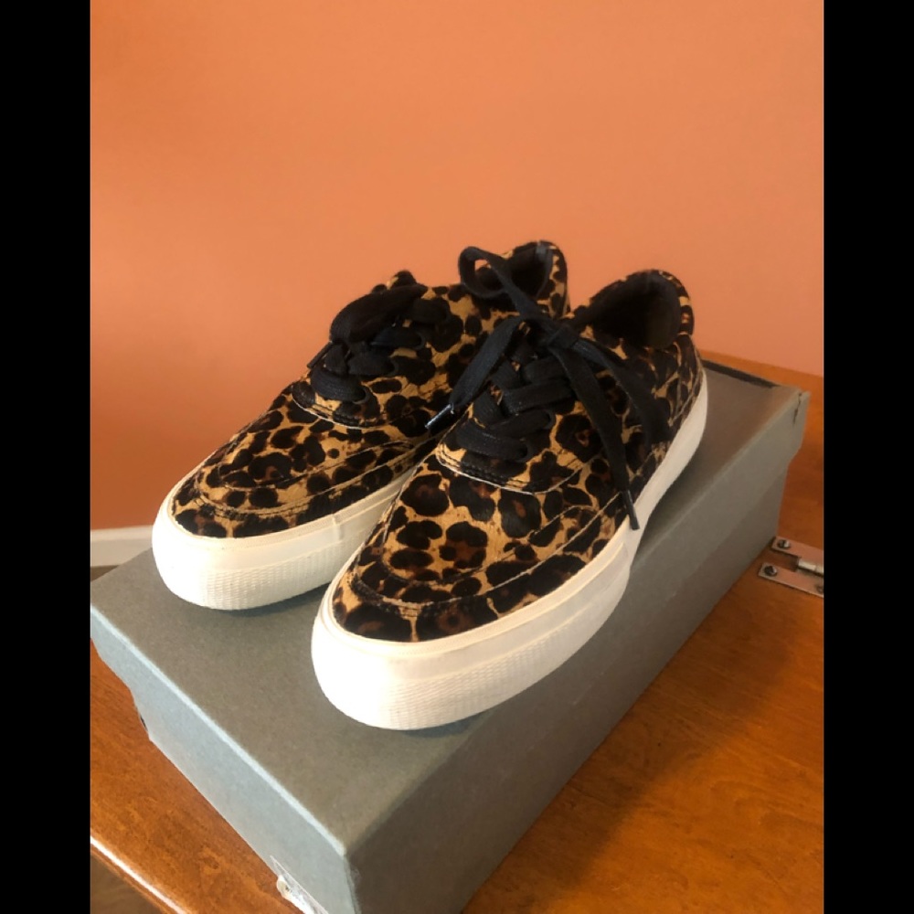 ALLSAINTS “MERCIA LEOPARD” black & tan patterned platform sneakers - Picture 3 of 10